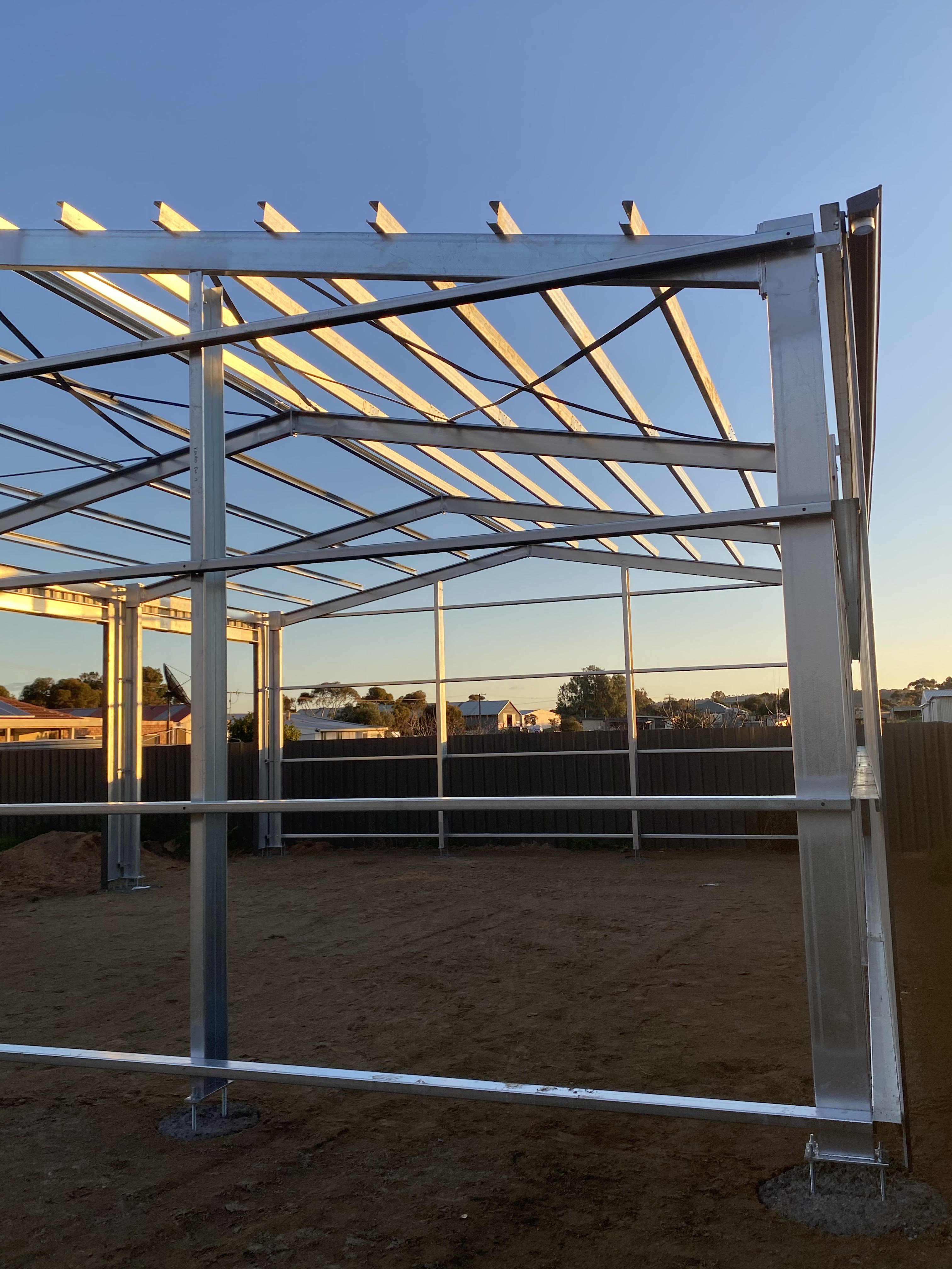 Custom Steel Shed Frame Under Construction